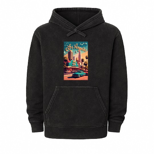 Los Angeles, Cities of the World, Poster vintage Mineral Wash Hoodies