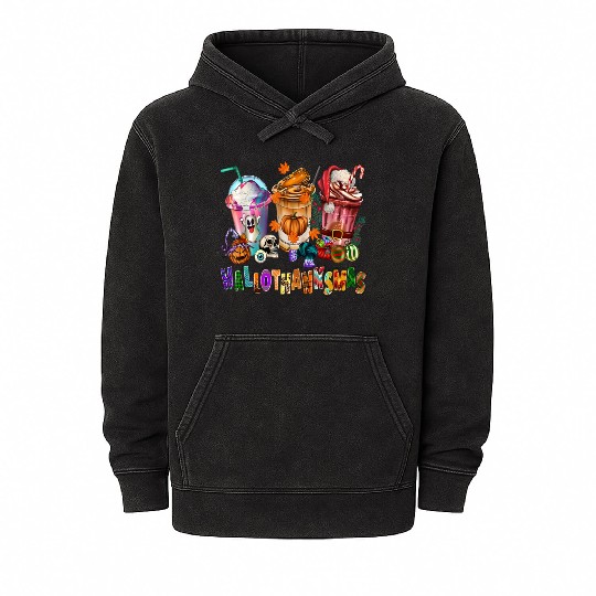 Happy Hallothanksmas Coffee Latte Halloween Mineral Wash Hoodies