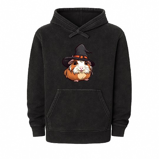 Cute Halloween guinea pig with a witch hat. Mineral Wash Hoodies