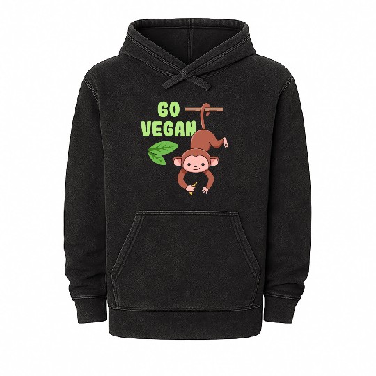 Monkey Design for proud Vegans Mineral Wash Hoodies