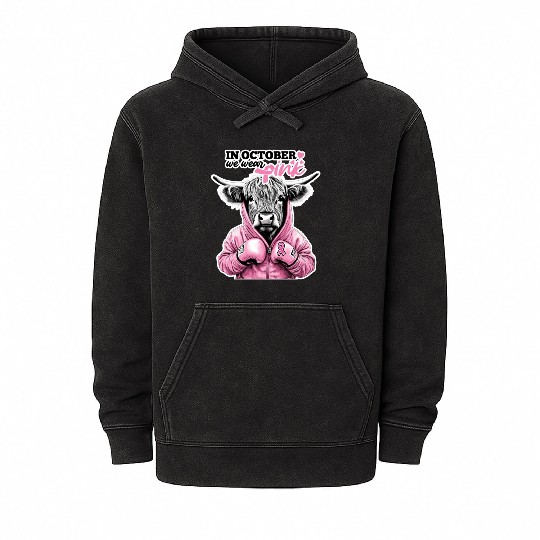 In October We Wear Pink Cow Fighter Breast Cancer Mineral Wash Hoodies