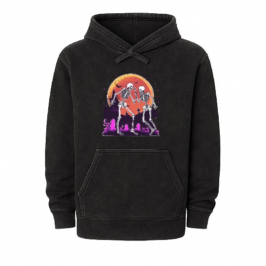 "Skeletal Dance-Off Under Neon Moon" Mineral Wash Hoodies