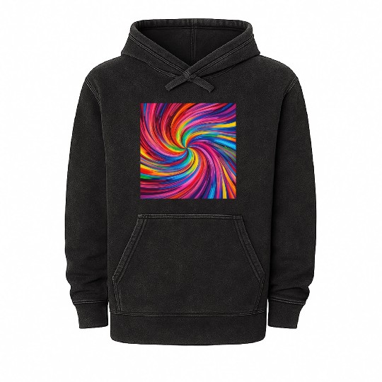 Colorful Vortex: Prismatic Whirlwind Mineral Wash Hoodies