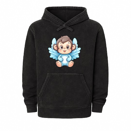 monkey chimpanzee angel wings cute kawaii Mineral Wash Hoodies