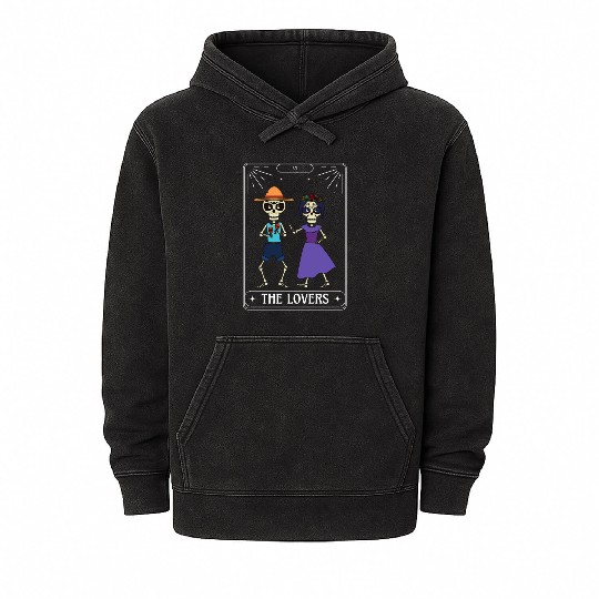 The Lovers Tarot Card Got Skeleton Skull Halloween Mineral Wash Hoodies