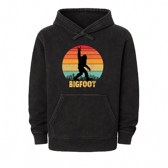 Funny Bigfoot Rock Roll retro Mineral Wash Hoodies