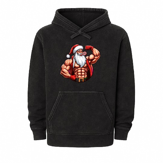 Muscular Santa Fit for the holidays Mineral Wash Hoodies