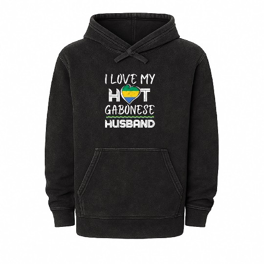 Funny Gabonese Husband Proud Wife Mineral Wash Hoodies