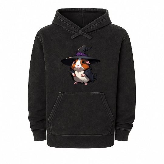 Cute Halloween guinea pig with a witch hat. Mineral Wash Hoodies