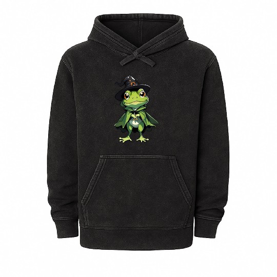 Cute Halloween frog with a witch hat. Mineral Wash Hoodies