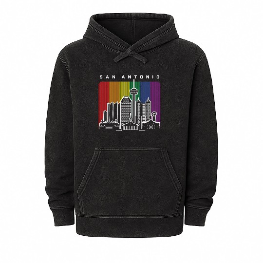 San Antonio Texas Rainbow Flag LGBTQAI Pride Mineral Wash Hoodies