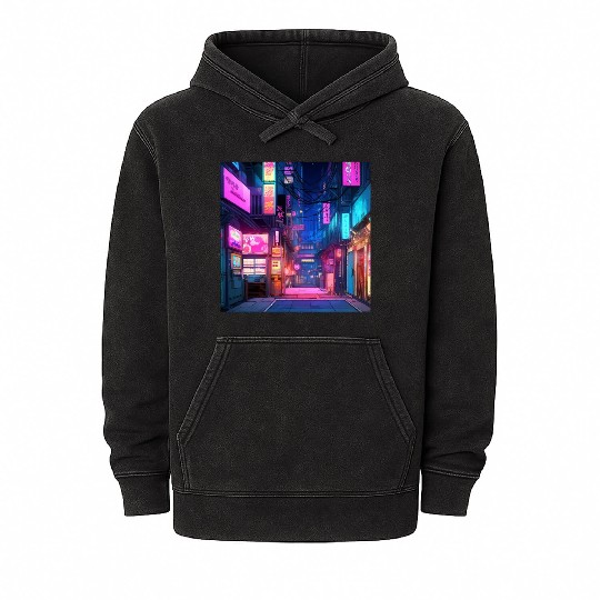 Anime-Inspired Tokyo Street Digital Art - Vibrant Mineral Wash Hoodies