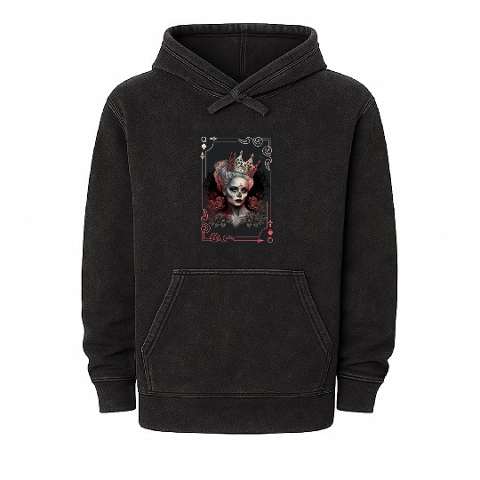 Poker Cards Queen of Spades Creepy Gothic Mineral Wash Hoodies