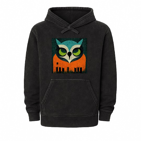 Mod Owl: Teal-Headed Owl Mineral Wash Hoodies