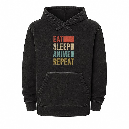 Vintage Retro Eat Sleep Anime Repeat Gift Funny Mineral Wash Hoodies