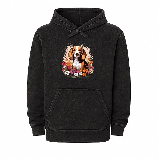 Beagle Mountain Flower Cute Colorful Puppy Dog Mineral Wash Hoodies