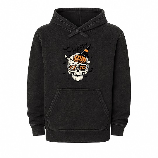 Skull Candy Punppkin Halloween Mineral Wash Hoodies