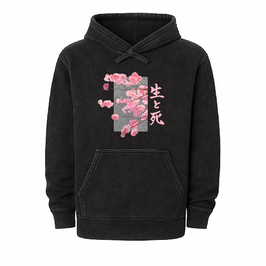 Cherry Blossom Life And Death SeiToShi Kanji Japan Mineral Wash Hoodies