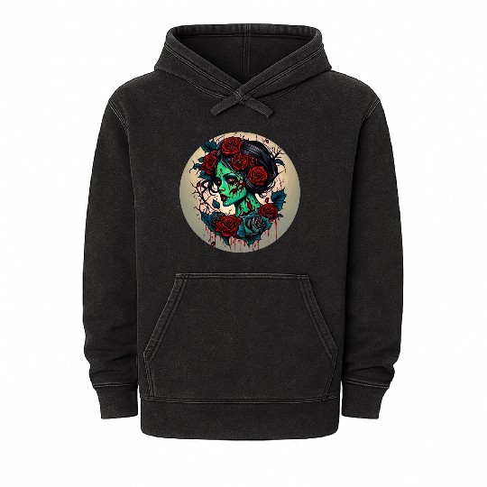 Zombie Girl / Halloween / creepy / Monster / blood Mineral Wash Hoodies