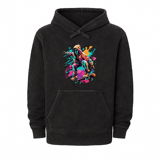 Cyberpunk Skater Vector Mineral Wash Hoodies