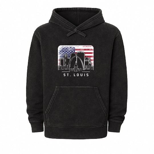 St. Louis Missouri American Flag Vintage Mineral Wash Hoodies