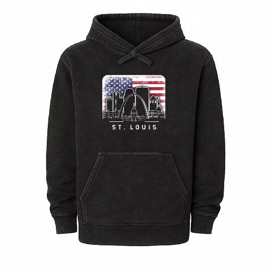 St. Louis Missouri American Flag Vintage Mineral Wash Hoodies