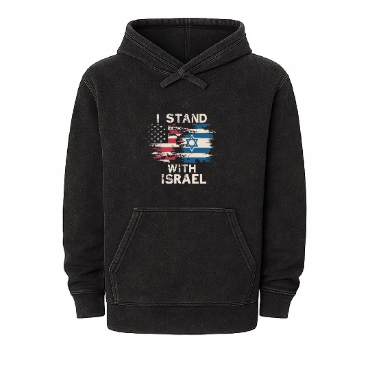 I Stand With Israel Patriotic Mineral Wash Hoodies
