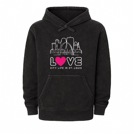 Love City Life in St. Louis Missouri Mineral Wash Hoodies