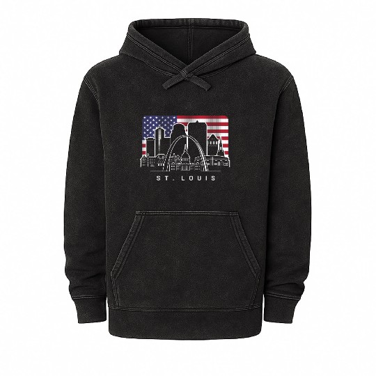St. Louis Missouri American Flag Mineral Wash Hoodies