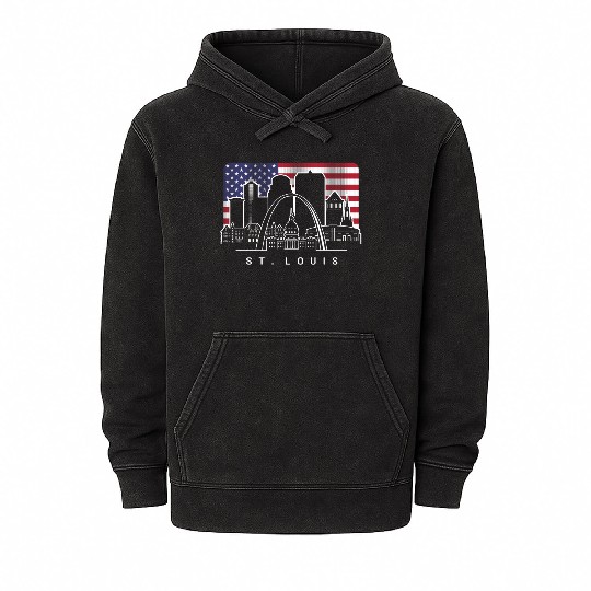 St. Louis Missouri American Flag Mineral Wash Hoodies