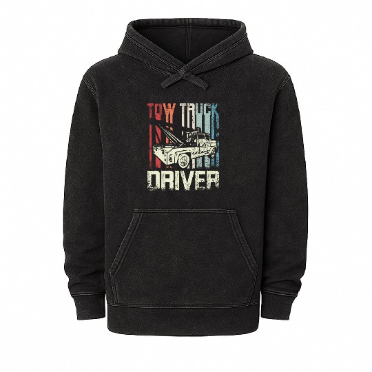 Cool Retro Vintage Tow truck Driver Mineral Wash Hoodies