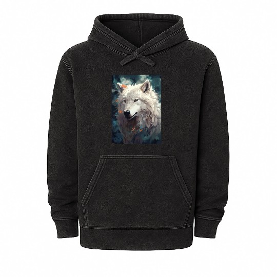 white wolf Mineral Wash Hoodies