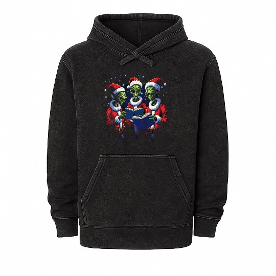 Alien Christmas Carolers Mineral Wash Hoodies