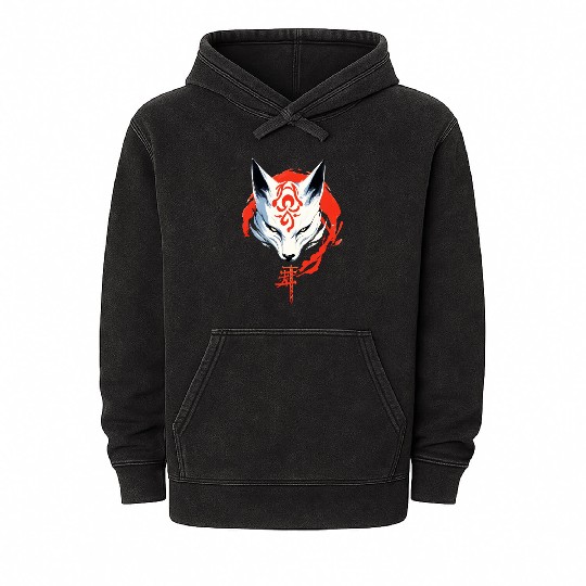 Kumiho Samurai Fox Maske Kitsune Japan Anime Mineral Wash Hoodies