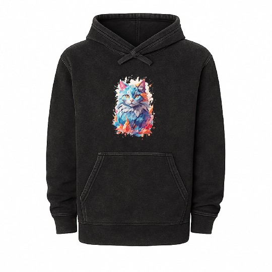 Cute Crystal Fantasy Cat Design Mineral Wash Hoodies