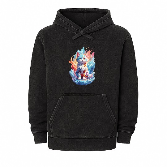 Cute Crystal Fantasy Cat Design Mineral Wash Hoodies