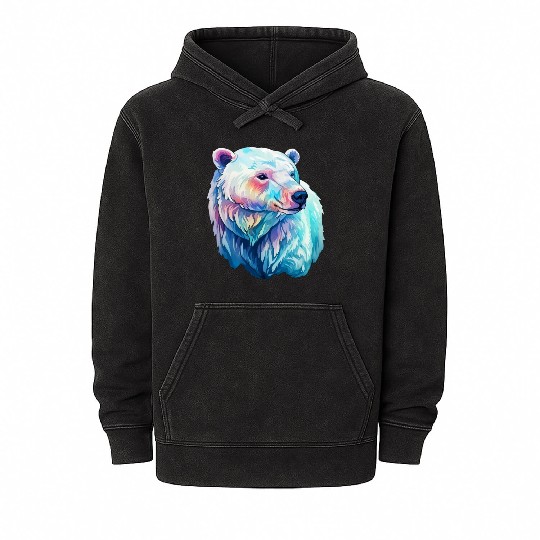 Polar Bear Roar in Winter Wonderland Watercolor Mineral Wash Hoodies