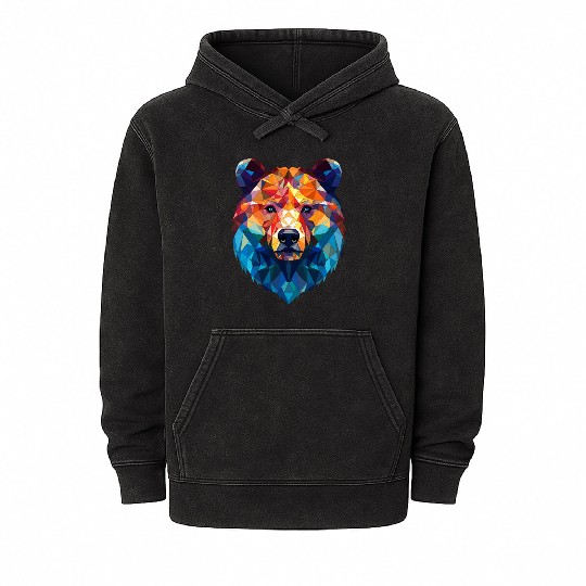 Wild Psychedelic Bear Geometric Vibrant Mineral Wash Hoodies