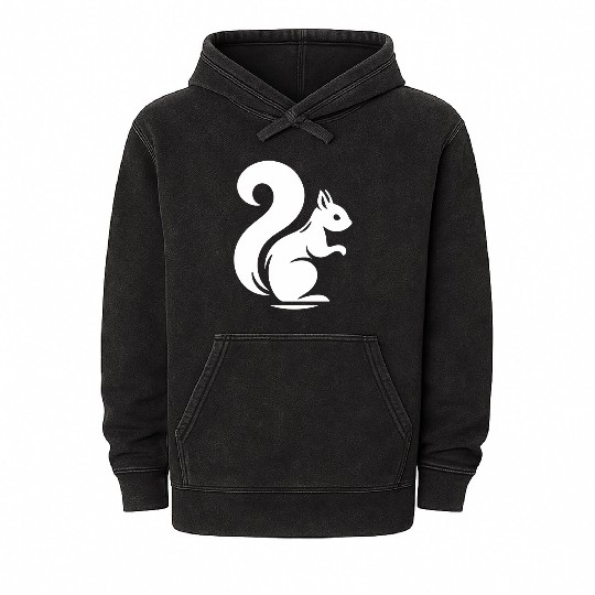 Elegant Squirrel Silhouette: Nature in Shadow Art Mineral Wash Hoodies