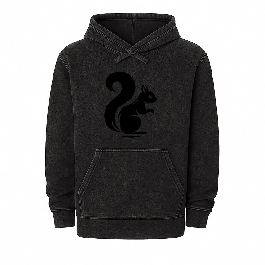 Elegant Squirrel Silhouette: Nature in Shadow Art Mineral Wash Hoodies