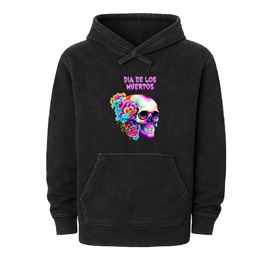 Vintage Dia de los Muertos Art Design Sugar Skull Mineral Wash Hoodies