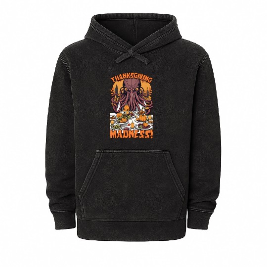 Autumn Feast with Cthulhu - Thanksgiving Madness Mineral Wash Hoodies