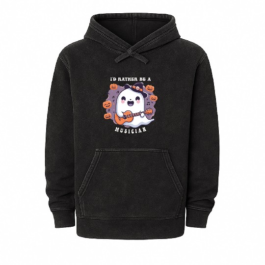 cute ghost playing guitar, Id rather be musician Mineral Wash Hoodies