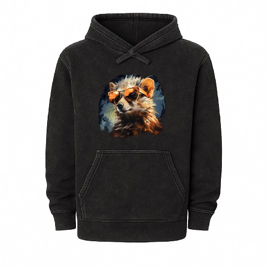 Cute Hedgehog with Sunglasses Gift Mineral Wash Hoodies