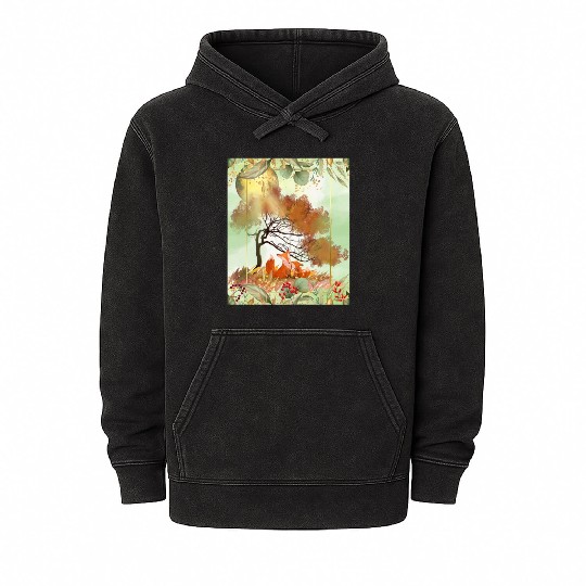 "Autumn Foxes - Tranquil Seasonal Scene" Mineral Wash Hoodies