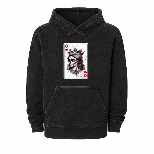 Queen of Hearts Card Game Horror Heart Queen Mineral Wash Hoodies