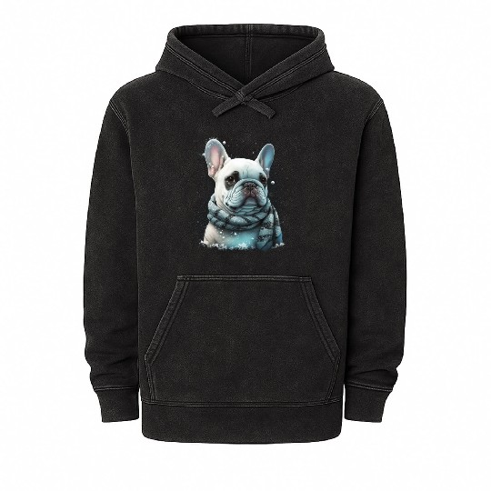 French Bulldog | Winter Snow Christmas Cute Mineral Wash Hoodies