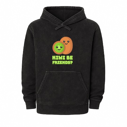 Kiwi Be Friends? Cute Kiwi Cartoon Mineral Wash Hoodies