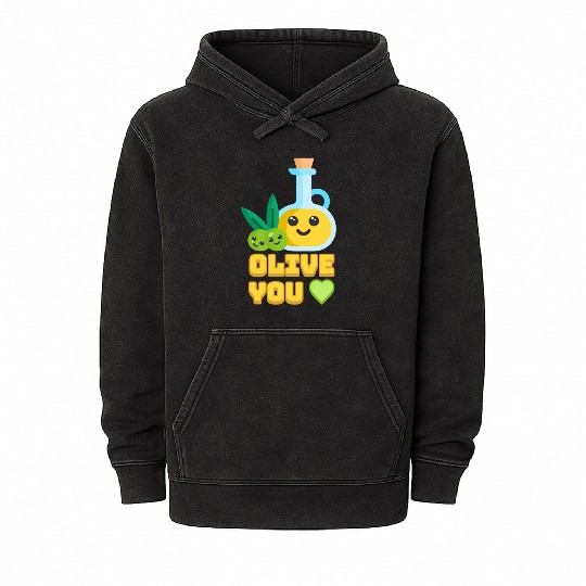Olive You! Cute Olive I Love You Cartoon Mineral Wash Hoodies