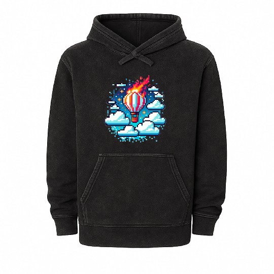 Pixel Skies Adventure: Hot Air Balloon Soar Mineral Wash Hoodies